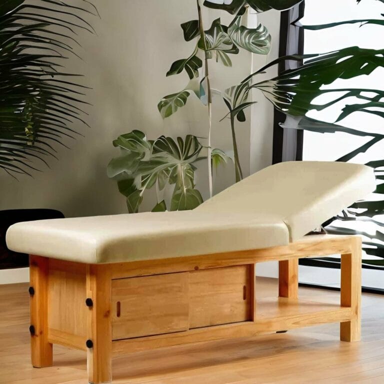 Teak and Leather Massage Bed Table manufacturers wholesale export Bali Java Indonesia P101-0501-0005